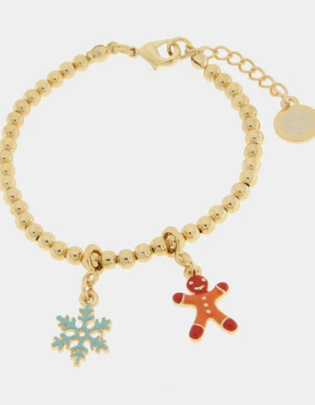 Bracciale in Metallo con fiocchi di neve e omino di pan di zenzero BYSIMON