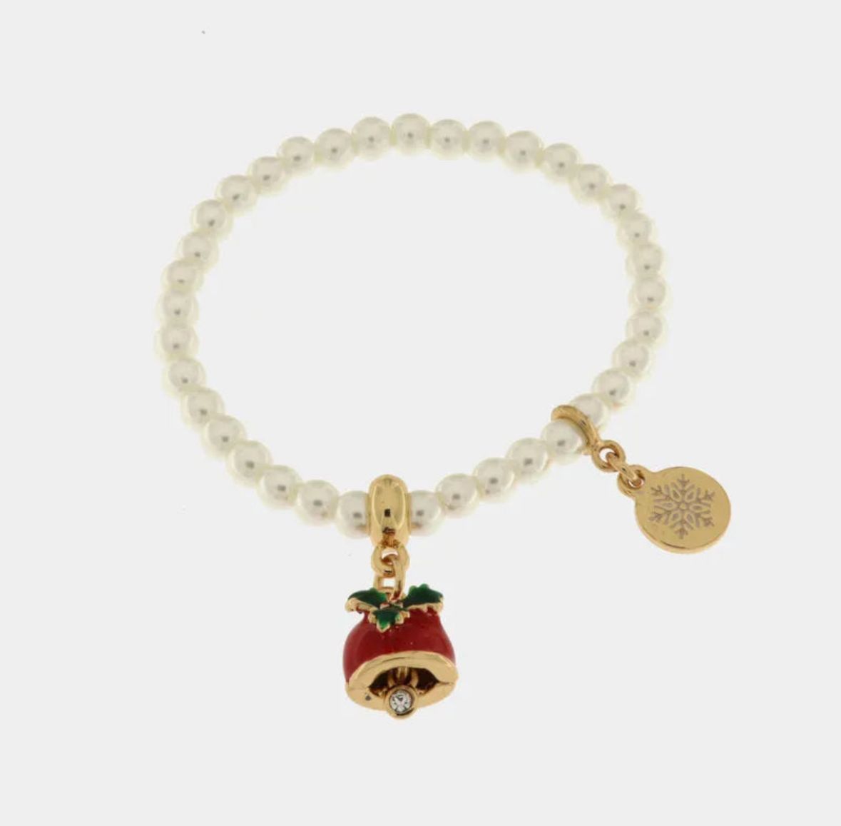 Bracciale in Metallo campanella natalizia con perle BYSIMON
