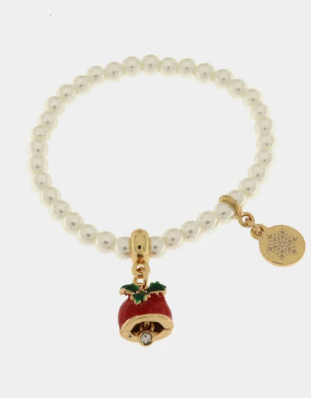 Bracciale in Metallo campanella natalizia con perle BYSIMON