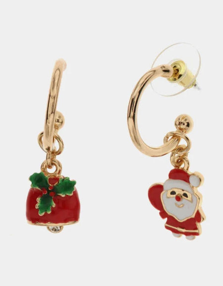 Orecchini in Metallo con babbo Natale e camapanella con agrifoglio BYSIMON