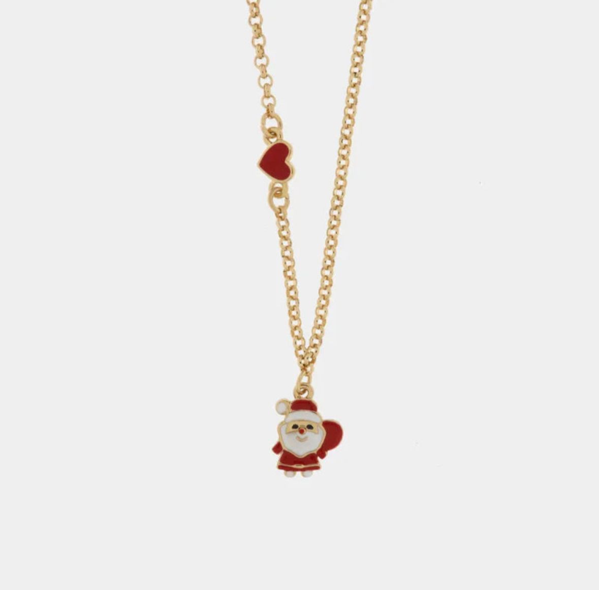 Collana in Metallo Babbo Natale e cuore rosso BYSIMON