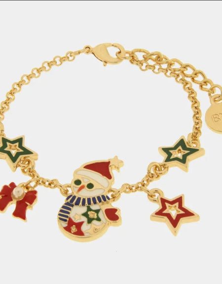 Bracciale in Metallo pupazzo di neve, stelle e fiocco rosso BYSIMON