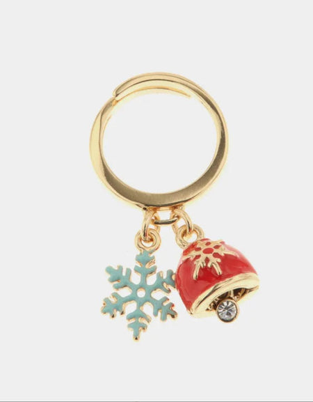 Anello in Metallo con pendente a forma di fiocco di neve e campanella portafortuna natalizia BYSIMON