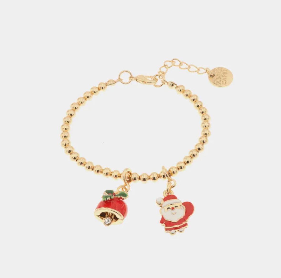 Bracciale in Metallo con pendenti a forma di babbo natale e campanella portafortuna BYSIMON