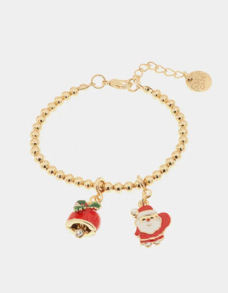 Bracciale in Metallo con pendenti a forma di babbo natale e campanella portafortuna BYSIMON