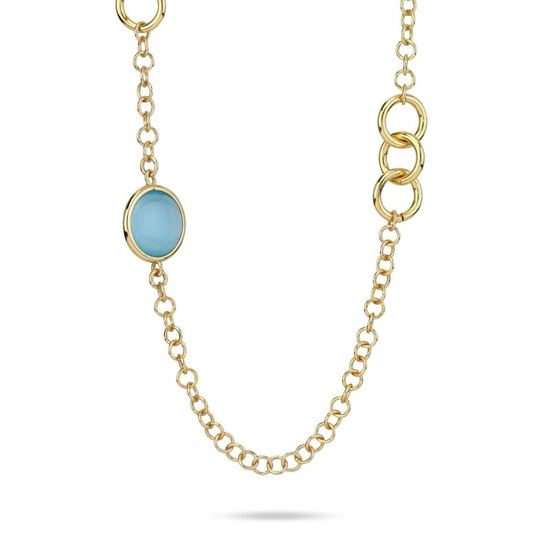 Collana placcata oro giallo con cristalli celeste e moduli circolari BOCCADAMO