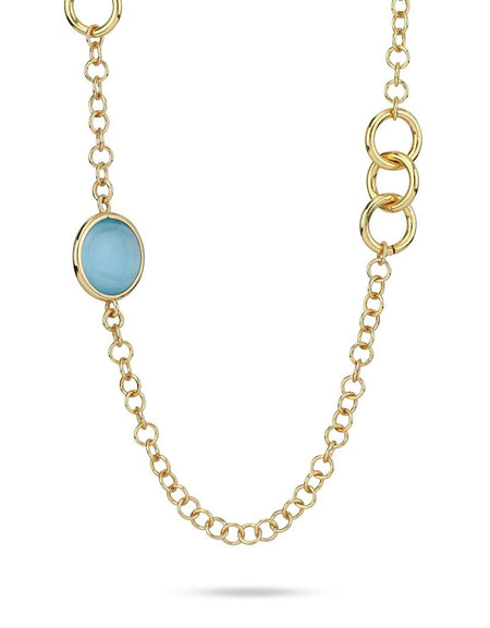 Collana placcata oro giallo con cristalli celeste e moduli circolari BOCCADAMO