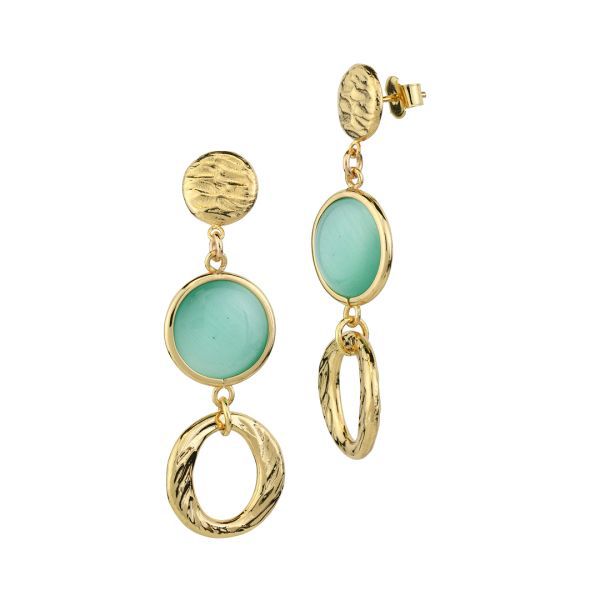 Orecchini pendenti placcati oro giallo con cristalli verde acqua e moduli circolari BOCCADAMO