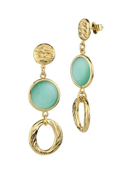 Orecchini pendenti placcati oro giallo con cristalli verde acqua e moduli circolari BOCCADAMO