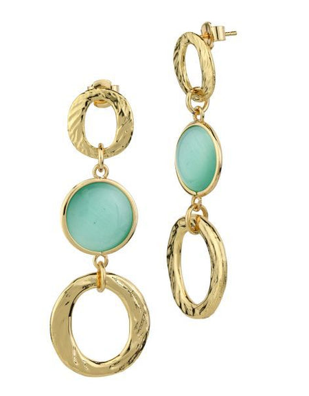 Orecchini pendenti placcati oro giallo con cristalli verde acqua e moduli circolari vuoti BOCCADAMO