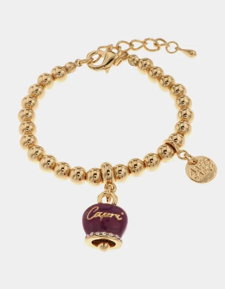 Bracciale in Metallo con campanella pendente viola con scritta Capri AMOCAPRI