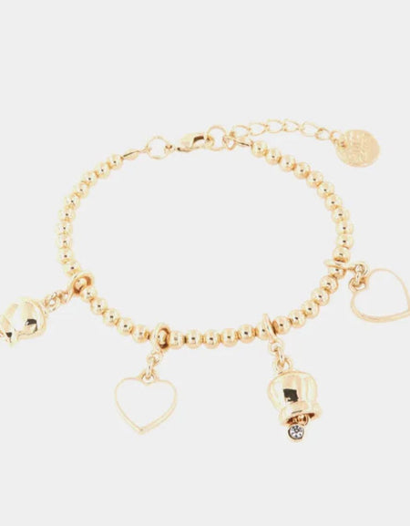 Bracciale in Metallo multi ciondoli a forma di campanella e cuori in smalto bianco AMOCAPRI