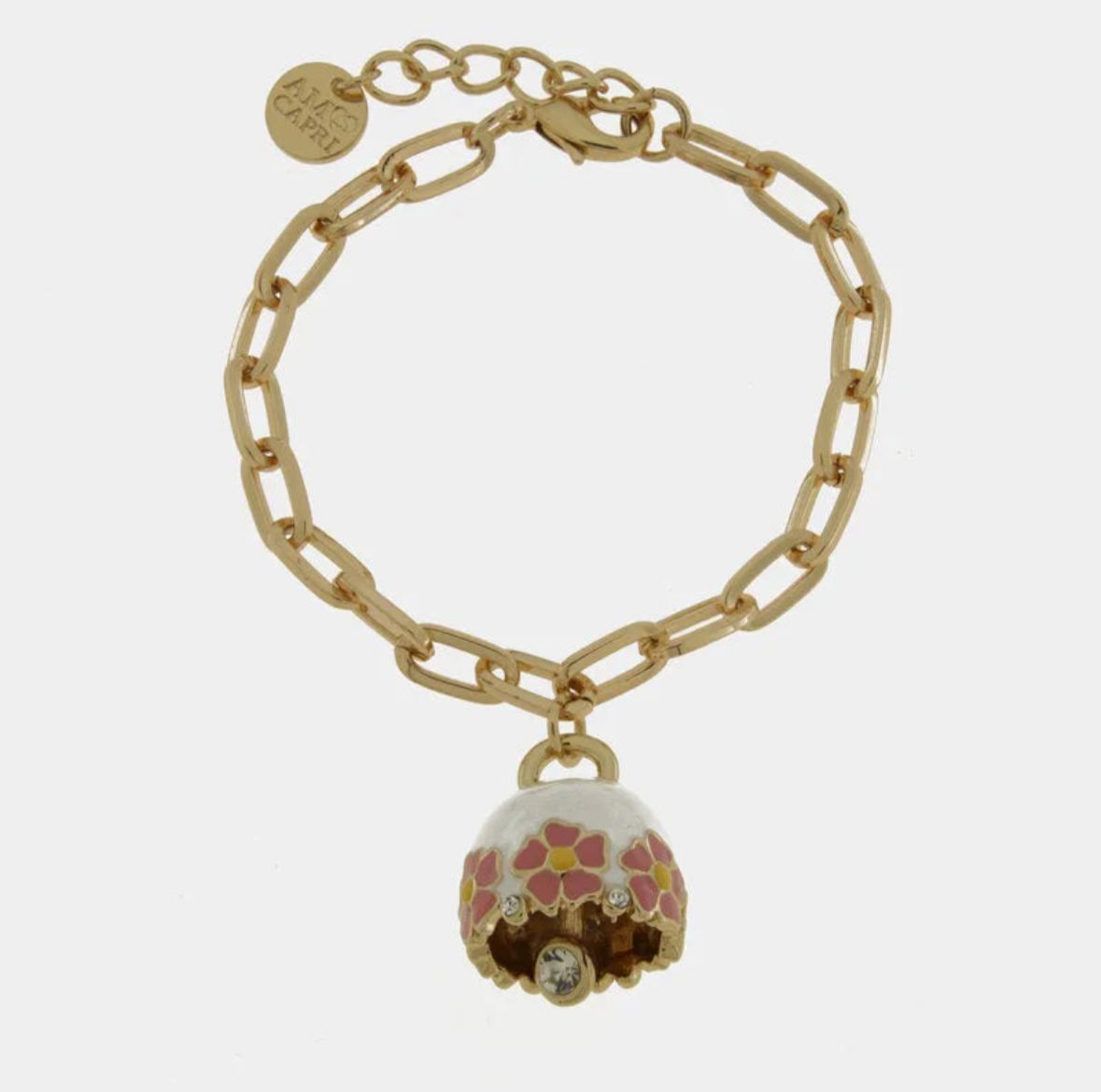 Bracciale in Metallo con campanella bianca e fiori rosa AMOCAPRI