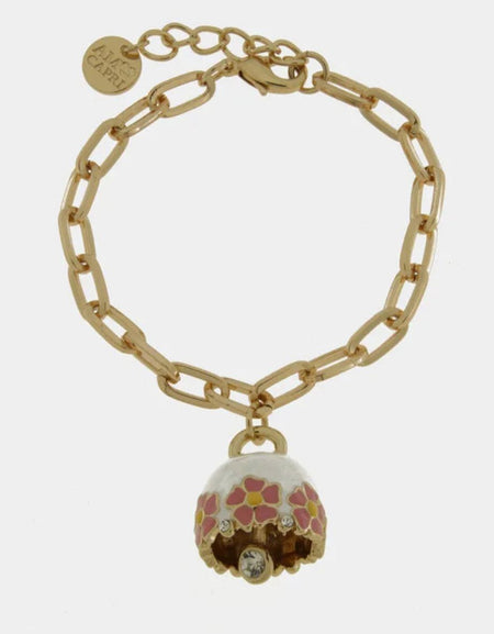 Bracciale in Metallo con campanella bianca e fiori rosa AMOCAPRI