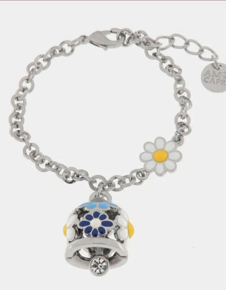 Bracciale in Metallo con campanella e margherite blu e bianche AMOCAPRI