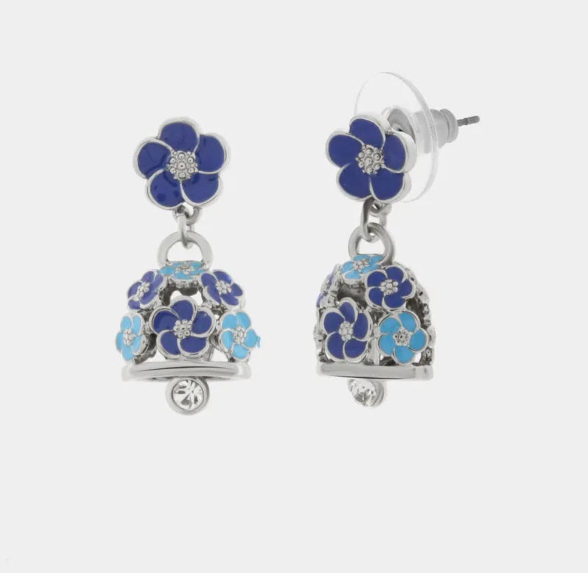 Orecchini in Metallo con campanella e fiori blu, azzurri e bianchi AMOCAPRI