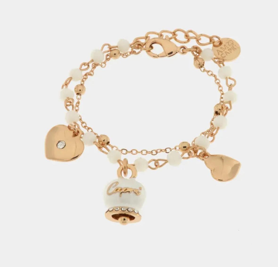 Bracciale in Metallo multifilo con pietre bianche e campanella Capri bianca AMOCAPRI