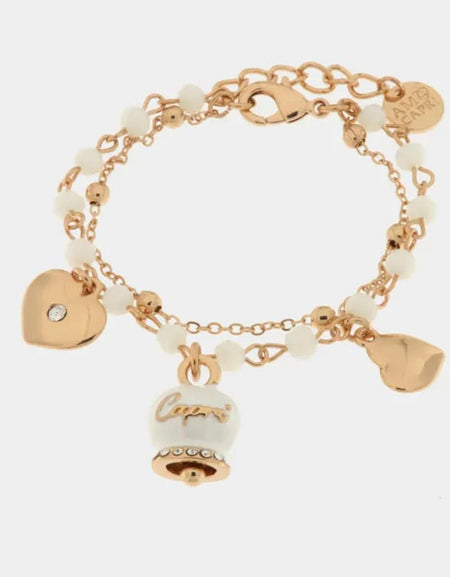 Bracciale in Metallo multifilo con pietre bianche e campanella Capri bianca AMOCAPRI