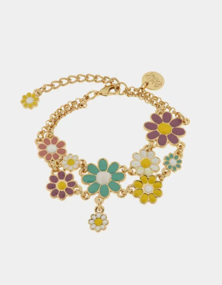 Bracciale in Metallo con doppie margherite colorate