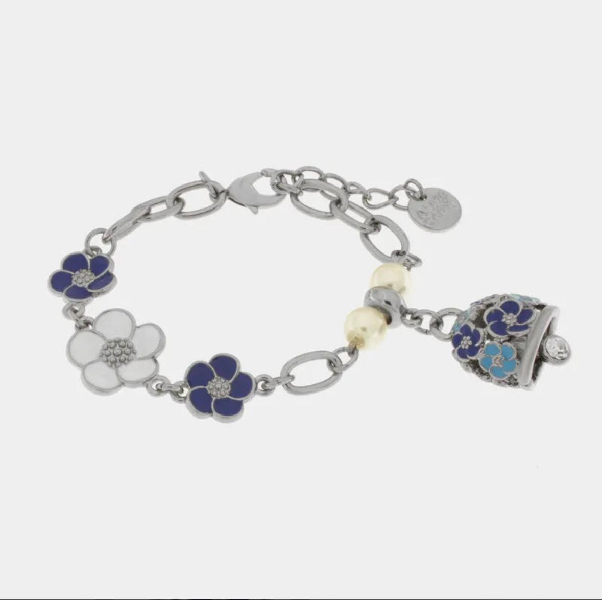 Bracciale in Metallo con campanella e fiori blu e bianchi AMOCAPRI
