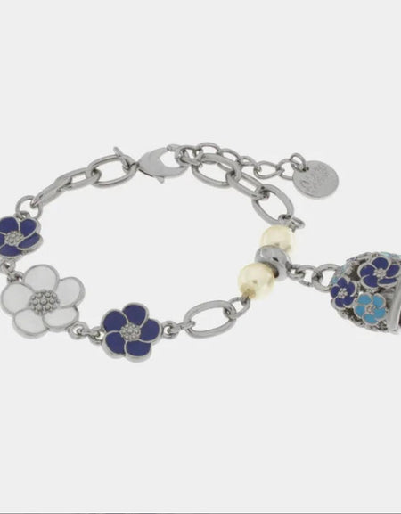 Bracciale in Metallo con campanella e fiori blu e bianchi AMOCAPRI
