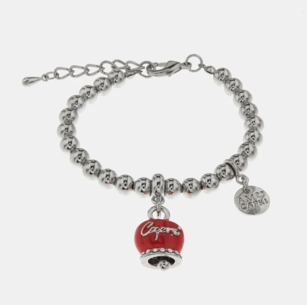 Bracciale in Acciaio con campanella rossa con scritta Capri AMOCAPRI