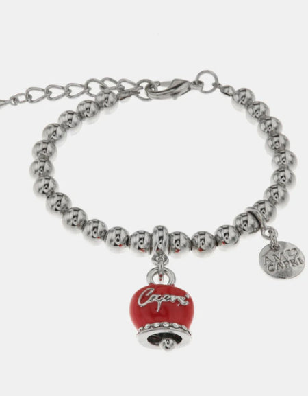 Bracciale in Acciaio con campanella rossa con scritta Capri AMOCAPRI