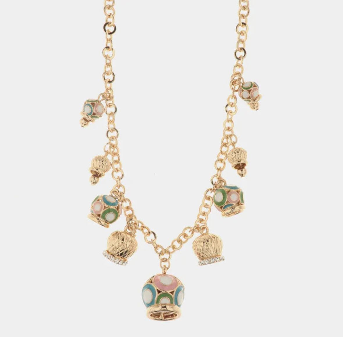 Collana in Metallo con campane pendenti colorati e cristalli bianchi AMOCAPRI