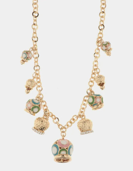 Collana in Metallo con campane pendenti colorati e cristalli bianchi AMOCAPRI