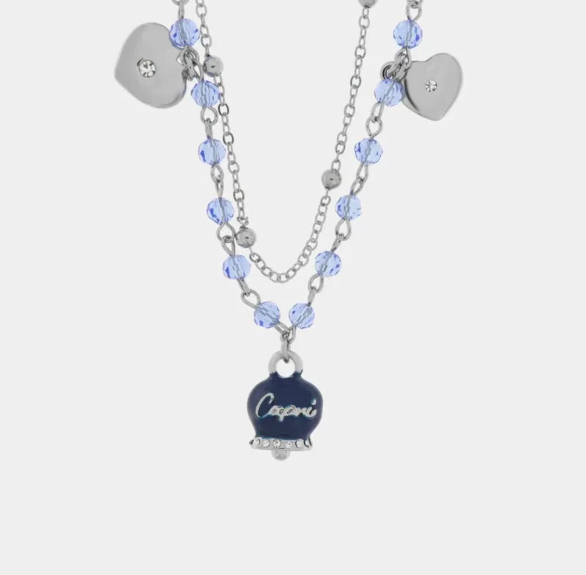 Collana in Metallo con campanella smaltata blu e perline AMOCAPRI