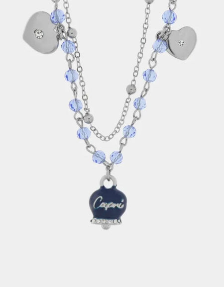 Collana in Metallo con campanella smaltata blu e perline AMOCAPRI