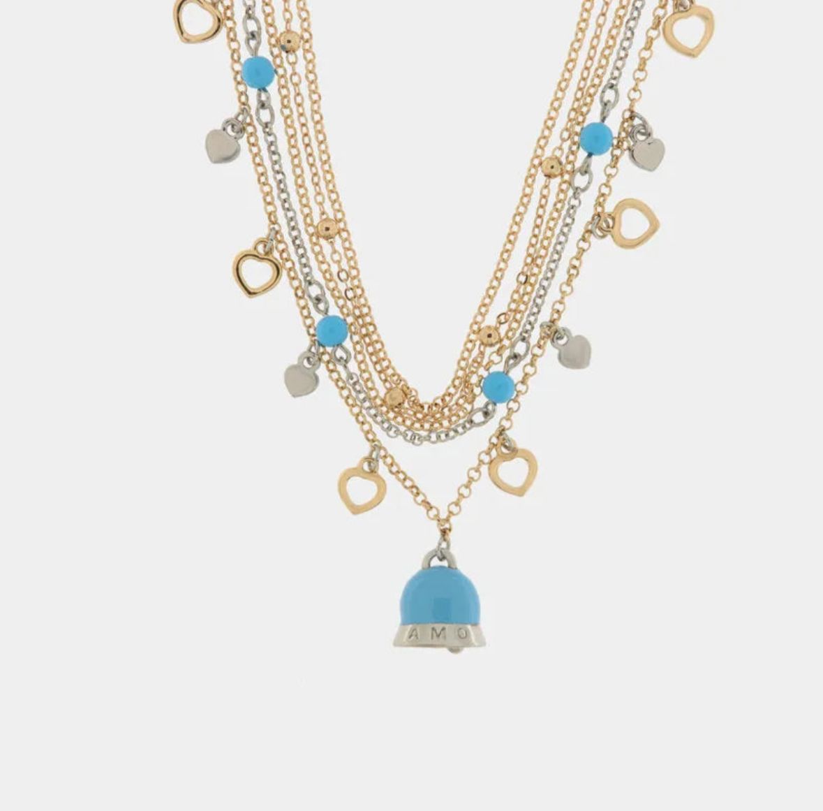 Collana in Metallo con cuori e campana turchese pendenti AMOCAPRI