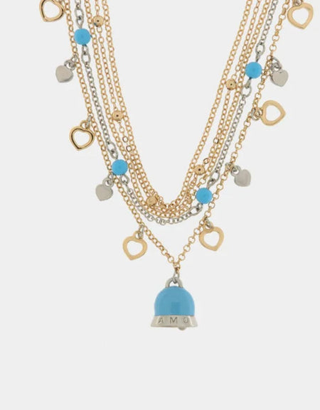 Collana in Metallo con cuori e campana turchese pendenti AMOCAPRI