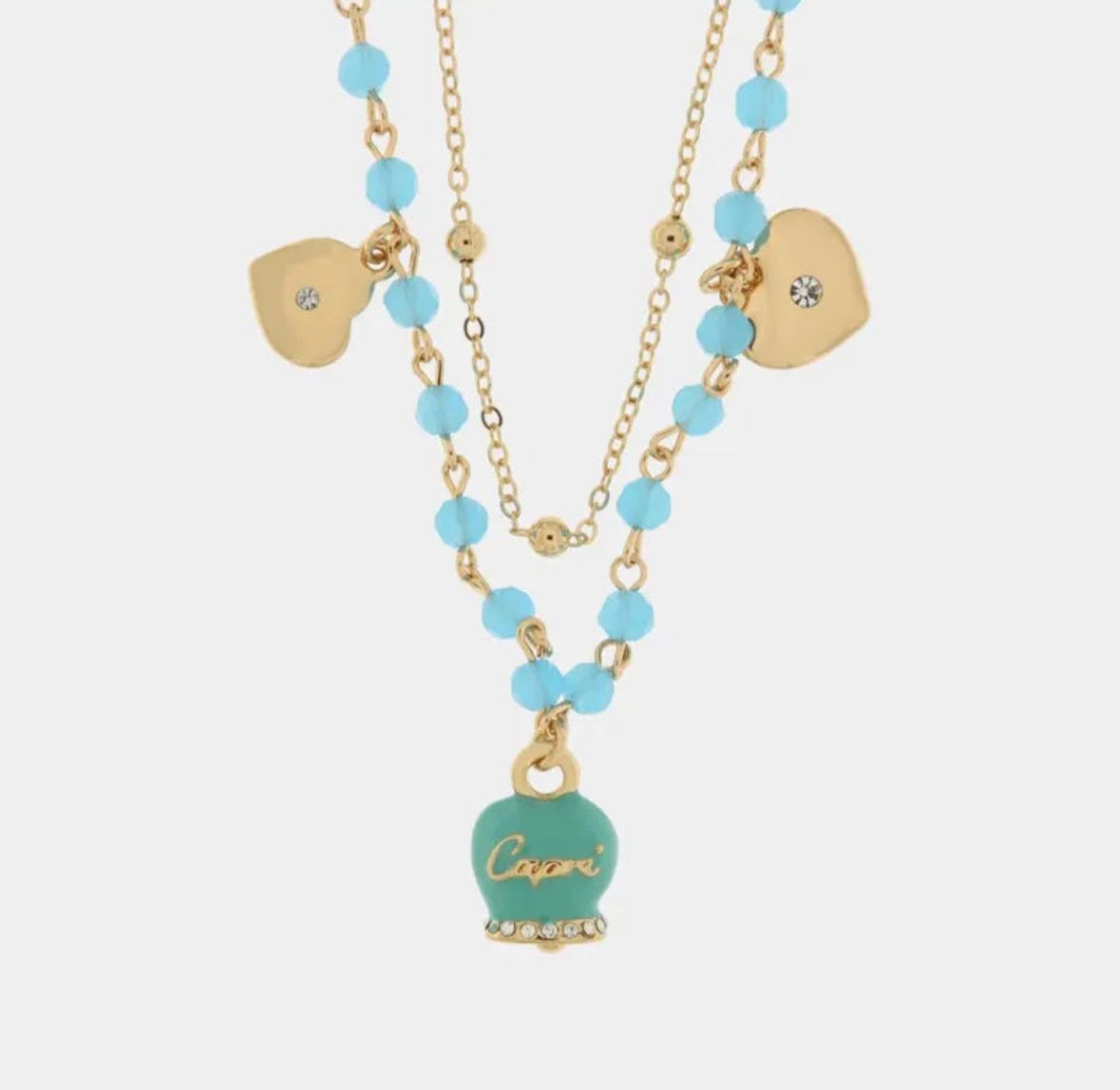 Collana in Metallo con campana smaltata turchese e cuoricini pendenti AMOCAPRI