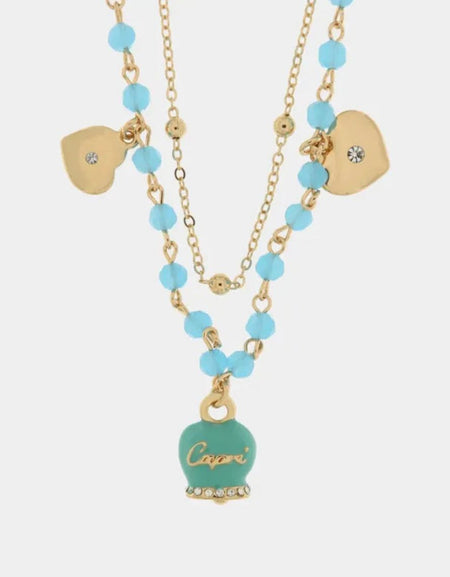 Collana in Metallo con campana smaltata turchese e cuoricini pendenti AMOCAPRI