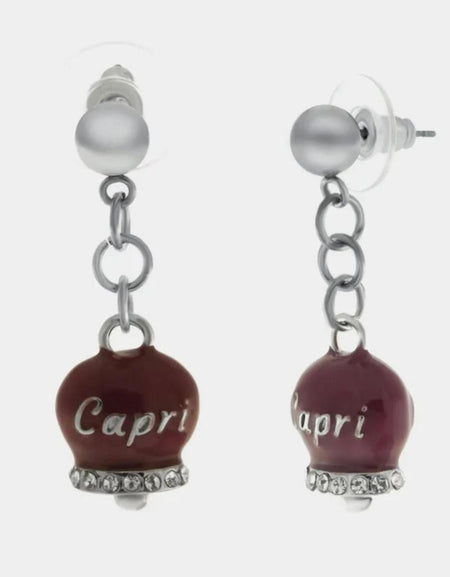 Orecchini in Acciaio con campanella borgogna con scritta Capri AMOCAPRI