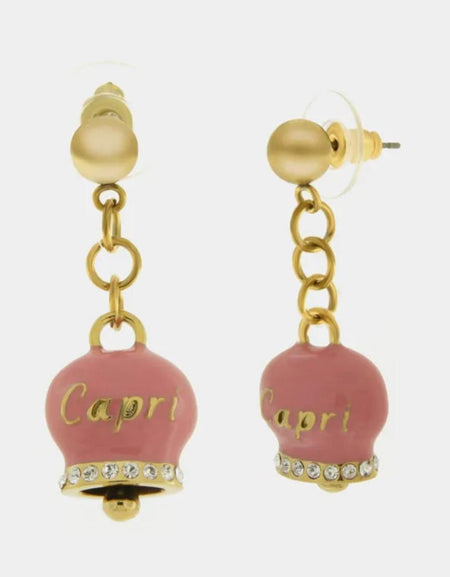 Orecchini in Acciaio con campanella rosa con scritta Capri AMOCAPRI