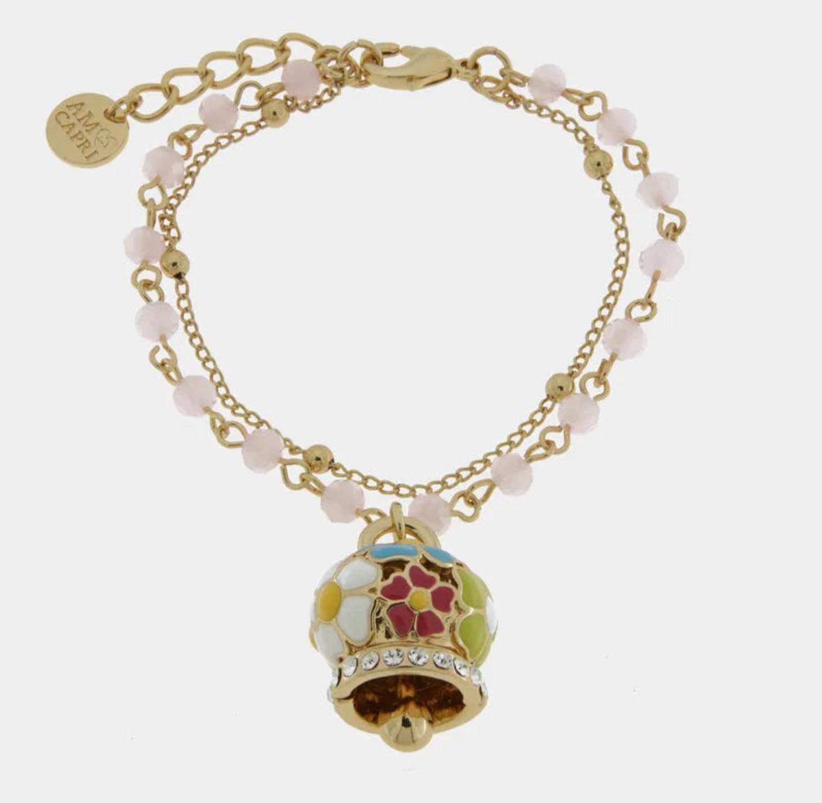 Bracciale in Metallo multifilo rosa con campana a fiori multicolor AMOCAPRI