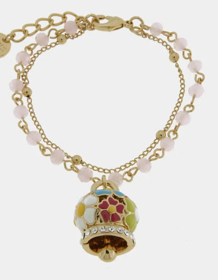 Bracciale in Metallo multifilo rosa con campana a fiori multicolor AMOCAPRI