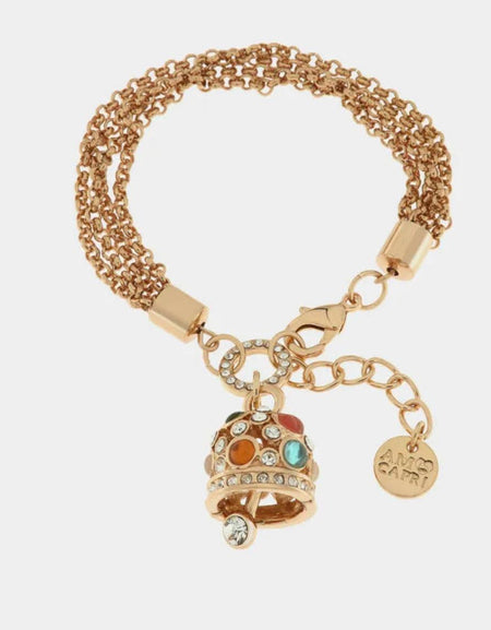 Bracciale in Metallo catena multifilo, con campana pendente impreziosita da cristalli multicolore e punti luce bianchi AMOCAPRI