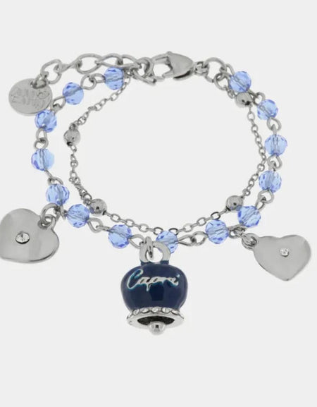 Bracciale in Metallo con campana smaltata blu e cuoricini pendenti AMOCAPRI