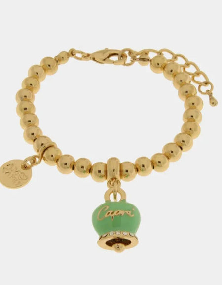 Bracciale in Metallo con campanella verde scritta capri AMOCAPRI