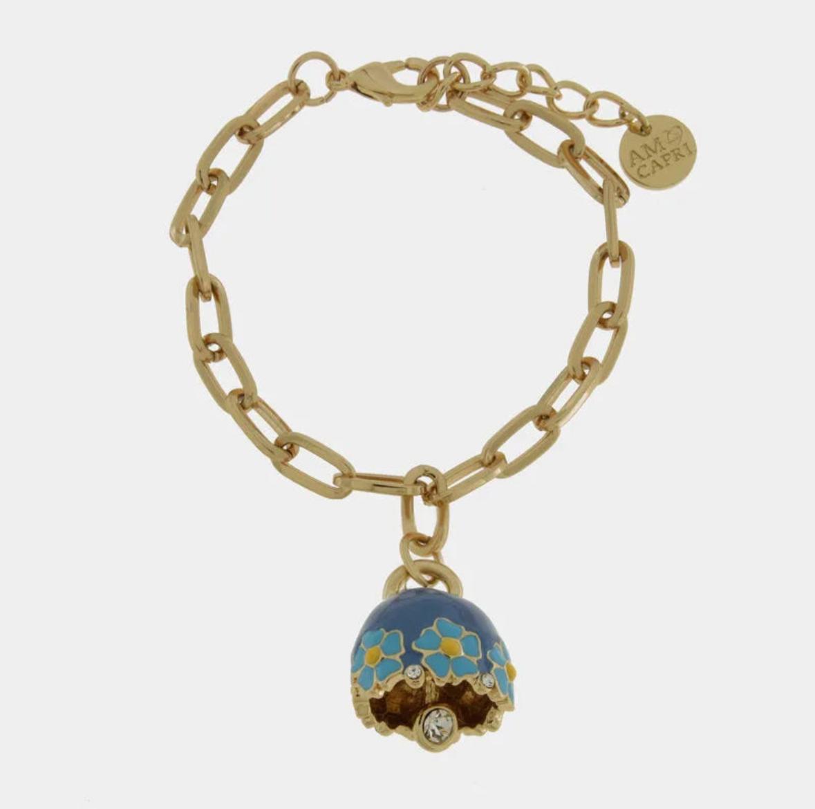 Bracciale in Metallo con campanella blu e fiori AMOCAPRI