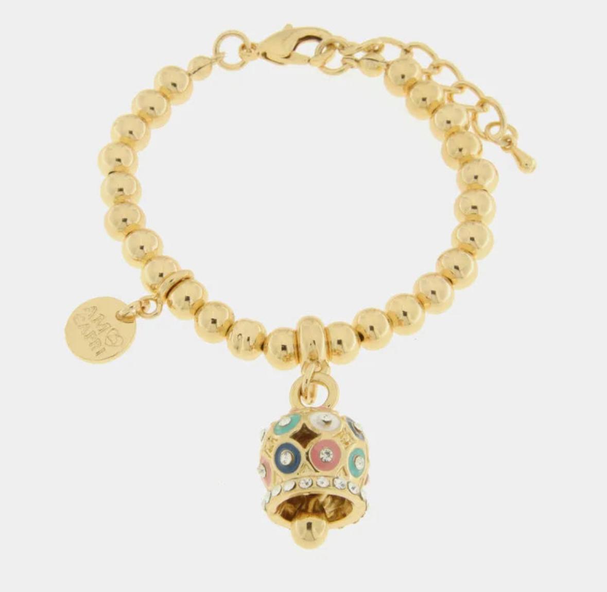 Bracciale in Metallo con campanella a pois multicolor e zirconi AMOCAPRI