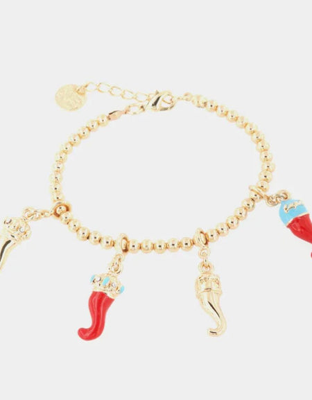 Bracciale in Metallo con cornetti portafortuna pendenti, impreziositi da smalti colorati AMOCAPRI