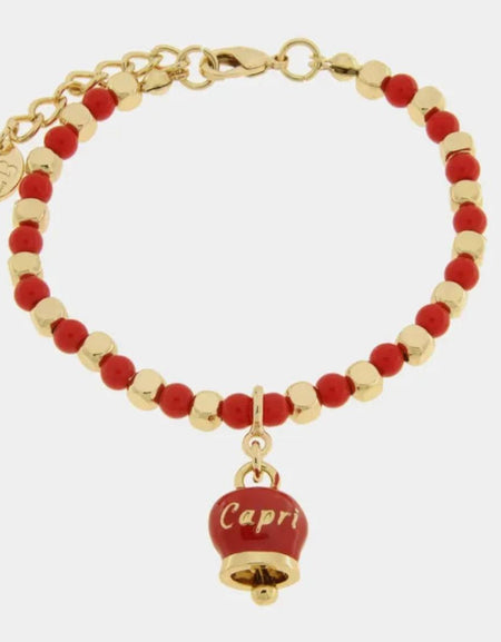 Bracciale in Metallo con sfere e campanella Capri rossa AMOCAPRI