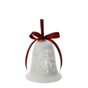 HERVIT Campana in Porcellana Biscuit Traforata Bianca con Natività - 10cm