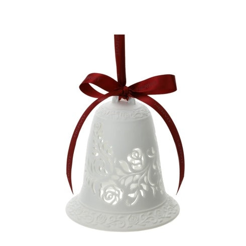 HERVIT Campana in Porcellana Biscuit Traforata Bianca con Rose