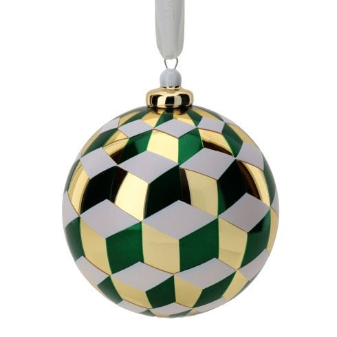 HERVIT Sfera vetro Boreale Cubes 10cm Verde/Oro