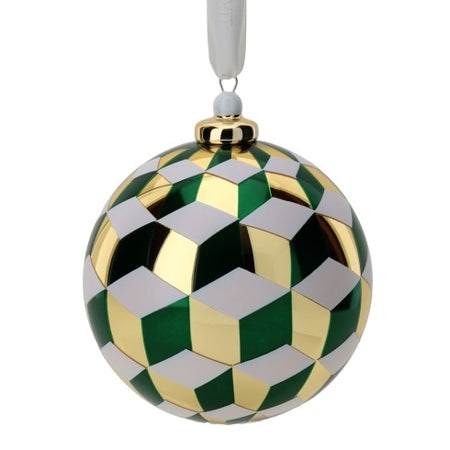 HERVIT Sfera vetro Boreale Cubes 10cm Verde/Oro